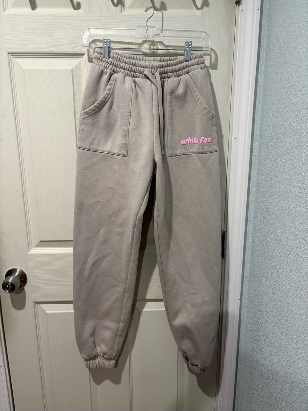 White Fox Boutique Jogger Sweatpants mooncake with Pink Logo